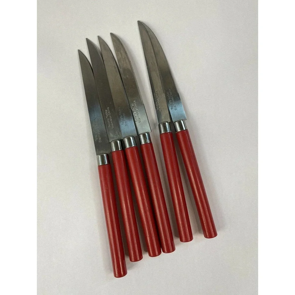 Totally Today RED Plastic Handle Stainless Flatware - Six pieces Steak￼ Knifers